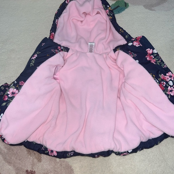 Little Me Floral Puffer Jacket - Navy and Pink - Picture 3 of 5